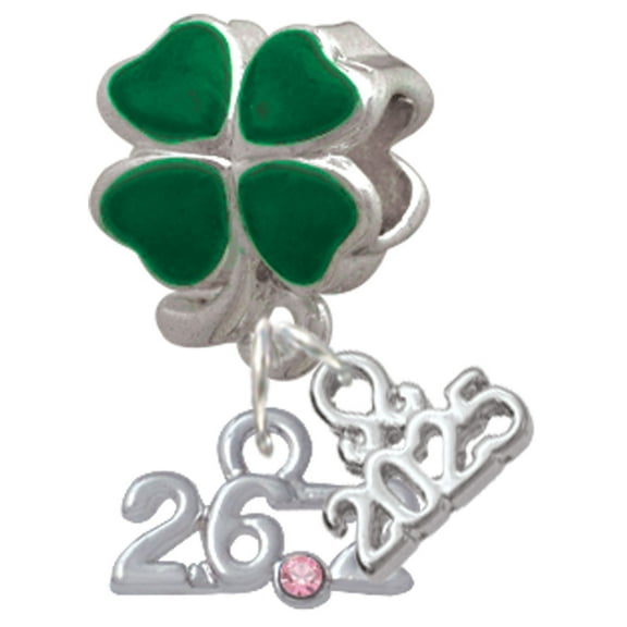 Delight Jewelry Silver-tone Marathon - 26.2 with Pink Crystal - Good Luck Green Four Leaf Clover Charm Bead Dangle with Mini 2025