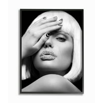 The Stupell Home Decor Collection Diamond Lips Fashion Model Black and White Portrait Framed Giclee Texturized Art