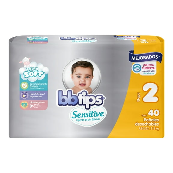 Pañales Bbtips Sensitive talla 2 chico unisex 40 piezas