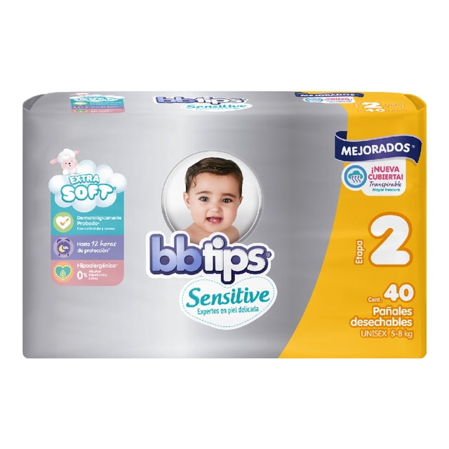 Pañales Bbtips Sensitive talla 2 chico unisex 40 piezas