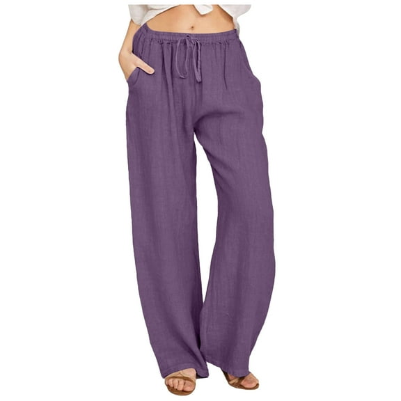 Caqnni Women's Loose Wide Leg Casual Cozy Lounge Pants Yoga Sweatpants Comfy High Waisted Pants with Pockets (Purple,S)