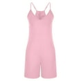 thumbnail image 6 of REALiKUN Women Summer Casual Ribbed Knit Spaghetti Strap Deep V Neck Sleeveless Pocketed Short jumpsuit Cami Romper, 6 of 8