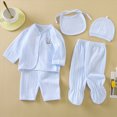 thumbnail image 2 of CAUYDY Newborn Girl Coming Home Outfits Infant Boy Clothes Preemie Layette Long Sleeved Shirt Warm Hat 2Pants Bib 5 Pieces Soft Set for Unisex Baby Fall Sizes One Size,Blue, 2 of 6