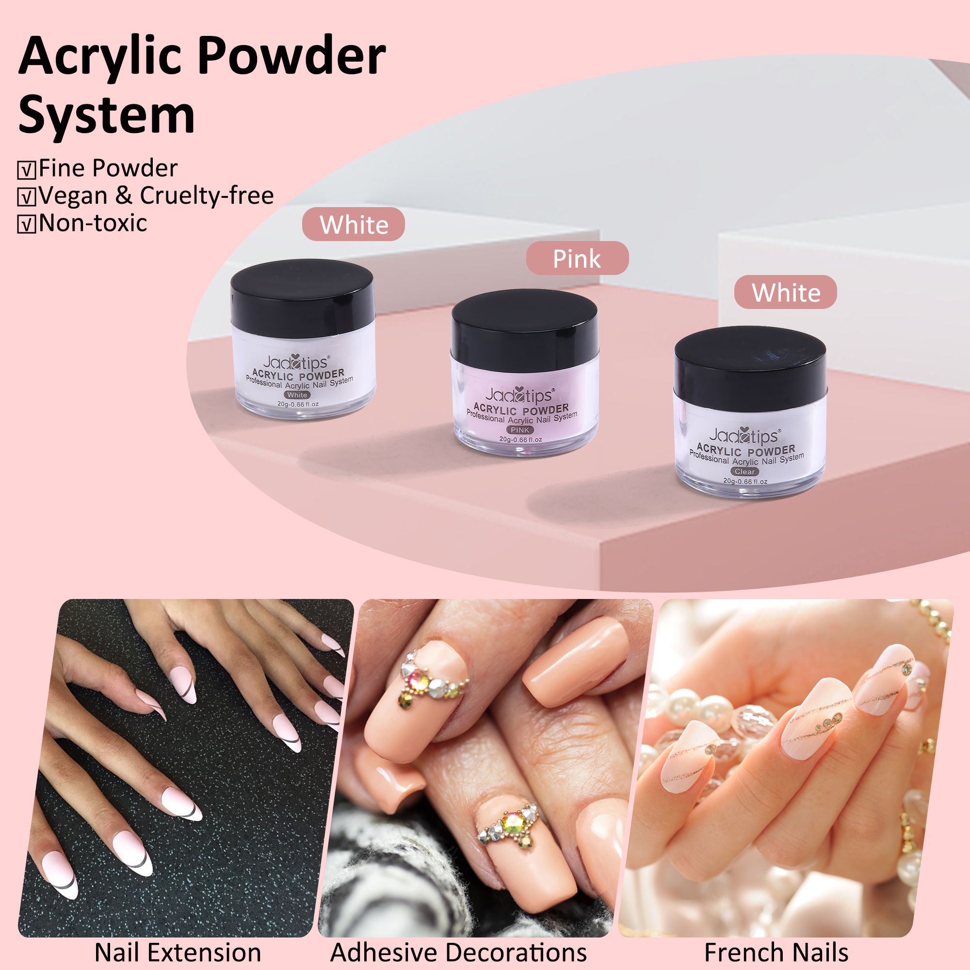 Acrylic Nail Kit for Beginners, Professional Acrylic Nail Powder and Liquid Kit Clear White Pink Acrylic Nail Set for DIY Nail Art Design - image 4 of 8