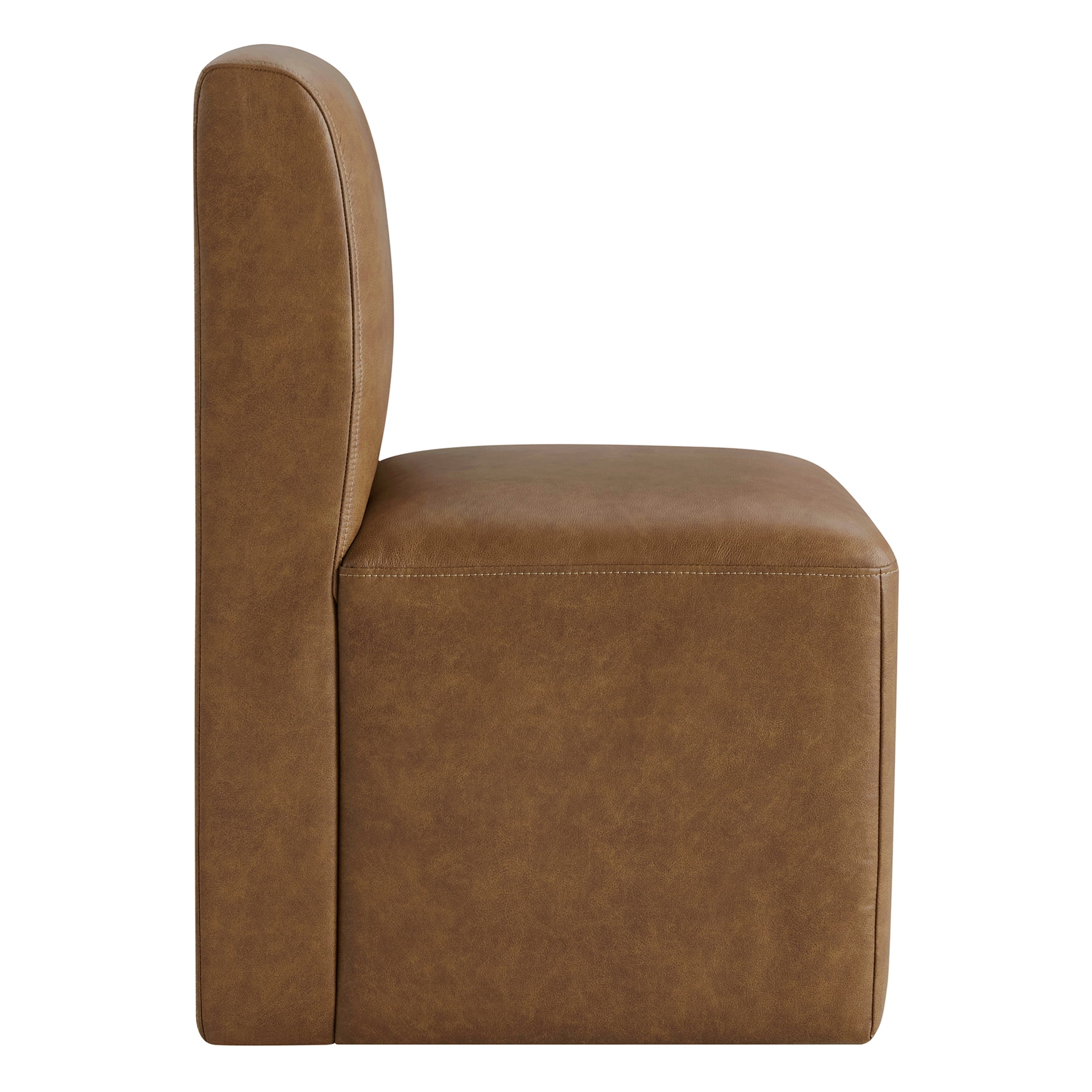 Spruce & Spring Upholstered Dining Chairs with Hidden Casters Set of 2, Brown-Genuine Leather