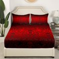 thumbnail image 2 of Damask Gothic Bed Sheets Adults Antique Victorian Fitted Sheet Full,Red and Black Sugar Skull Sheets Vintage Flowers Goth Bedding Set,Exotic Bone Skeleton Bohemian Baroque Decor（No Top Sheet）, 2 of 6