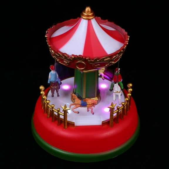 PTOOTP Red Luminous Music Merry Go Round Figurine Holiday Decoration