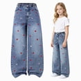 thumbnail image 4 of CAUYDY Girls Jeans Baggy Cute Kids Y2K Denim Pants with Pockets High Waisted Embroidered Trousers Gift for Children Sizes 5-6 Years, 4 of 9