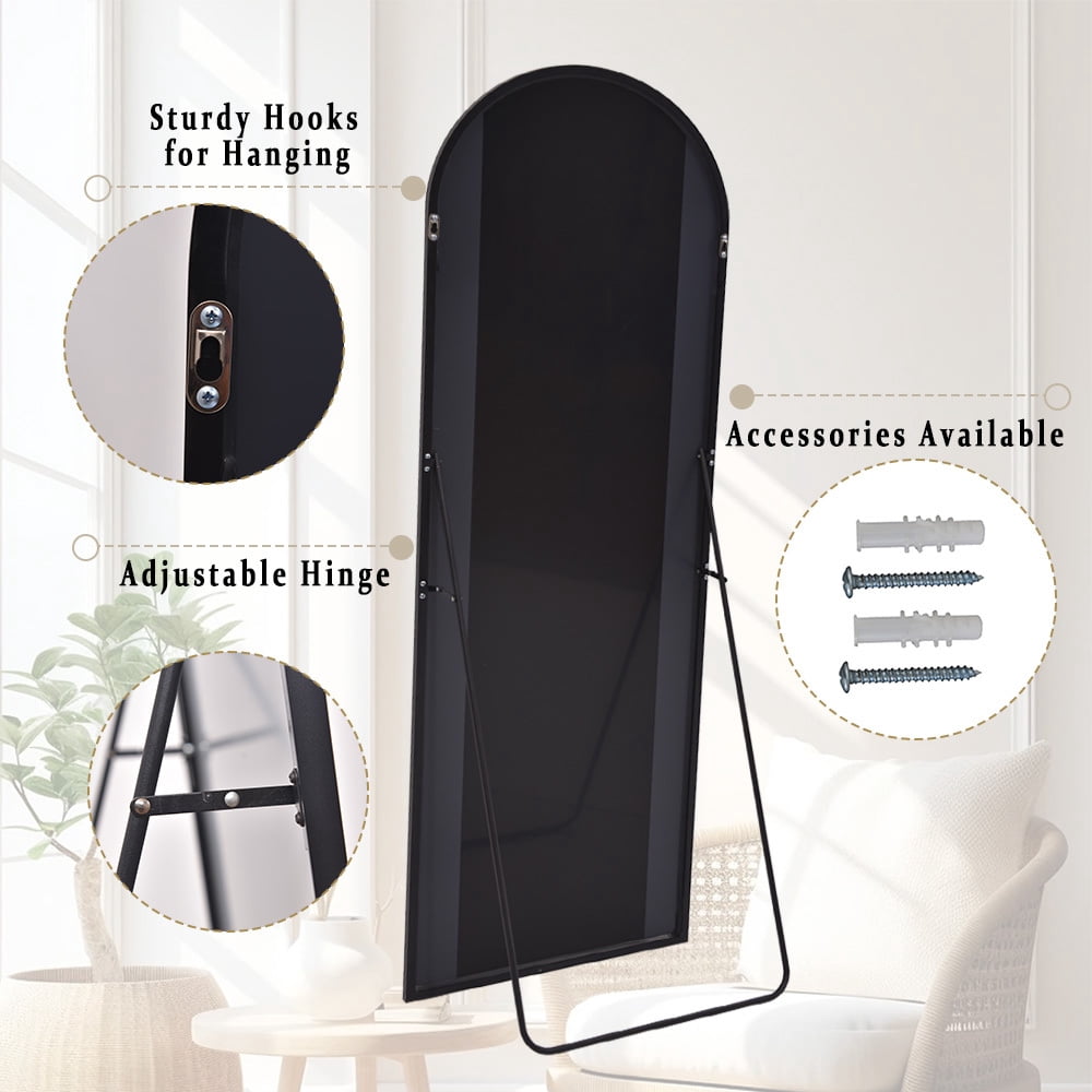 Anyrose 27"x72" Full Length Mirror with Arch-Top Standing Mirror Wall Mounted, Black