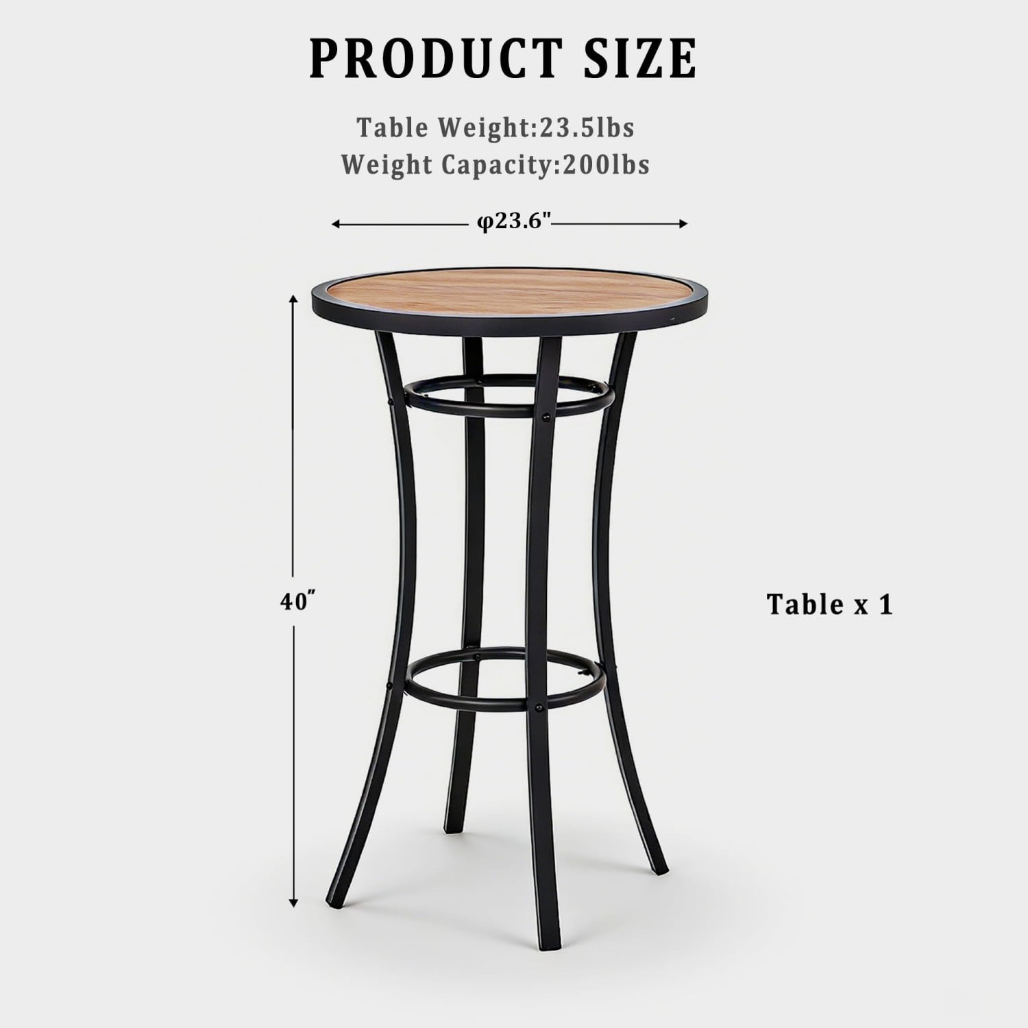 Bar Height Patio Table 40 Inch, Outdoor Bistro Pub Table with Wood-Like Top & Metal Frame, Round High Top Table for Patio Deck Balcony, Brown