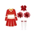 thumbnail image 3 of Jizyo Tenues de Cheerleading pour Filles Uniforme Manches Longues Crop Tops et Jupes Bas de Couvre-Chef Pom Pom B Rouge 16, 3 of 5
