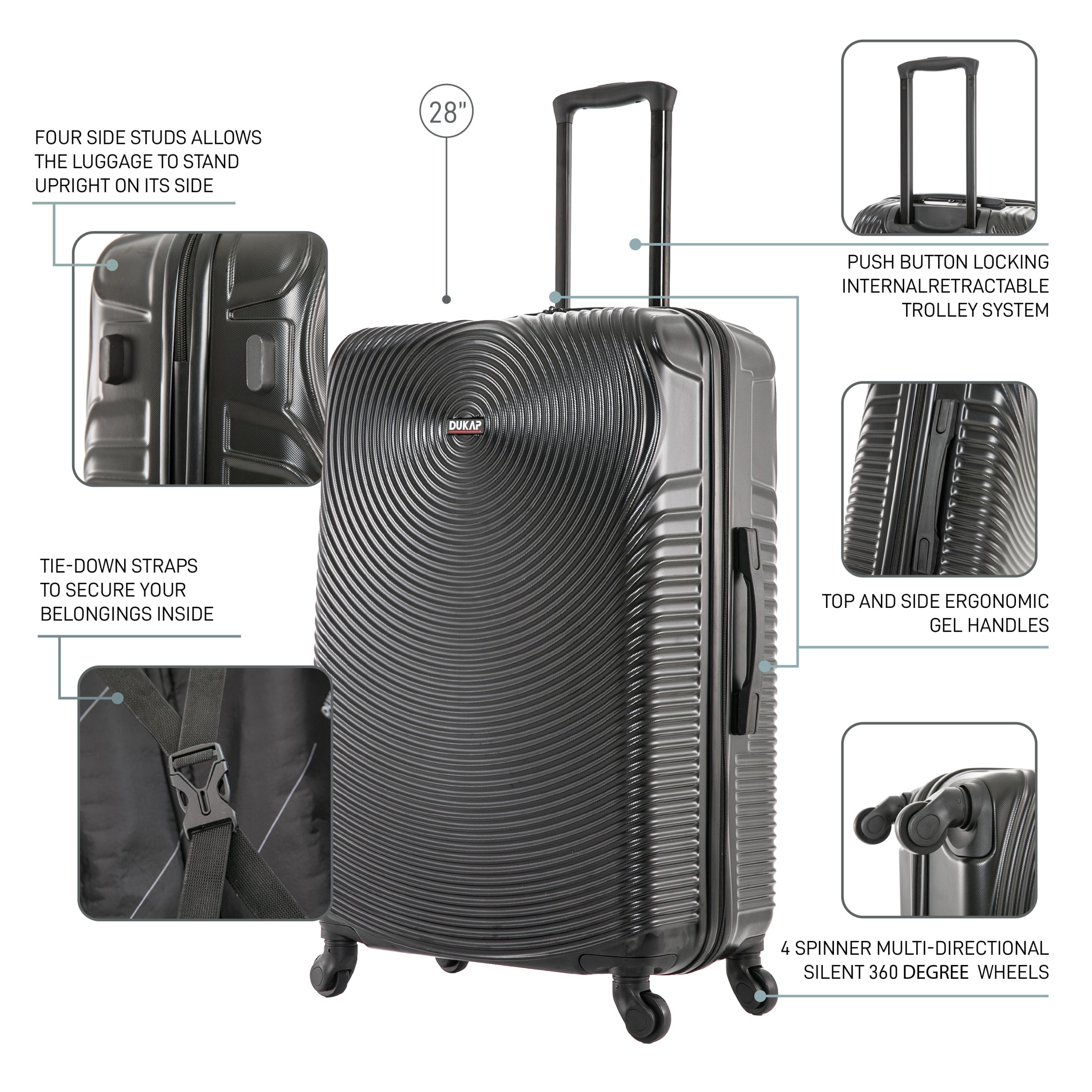 DUKAP Inception 28" Hardside Lightweight Luggage with Spinner Wheels, Handle and Trolley, Black
