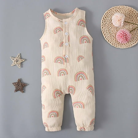 

KONBECA Baby Boys Girls Rompers Infants Pure Cotton Coverall Toddler Baby Girls Boys Bodysuit Sleeveless Letter Print Jumpsuit Romper Outfits (6-48 Months)