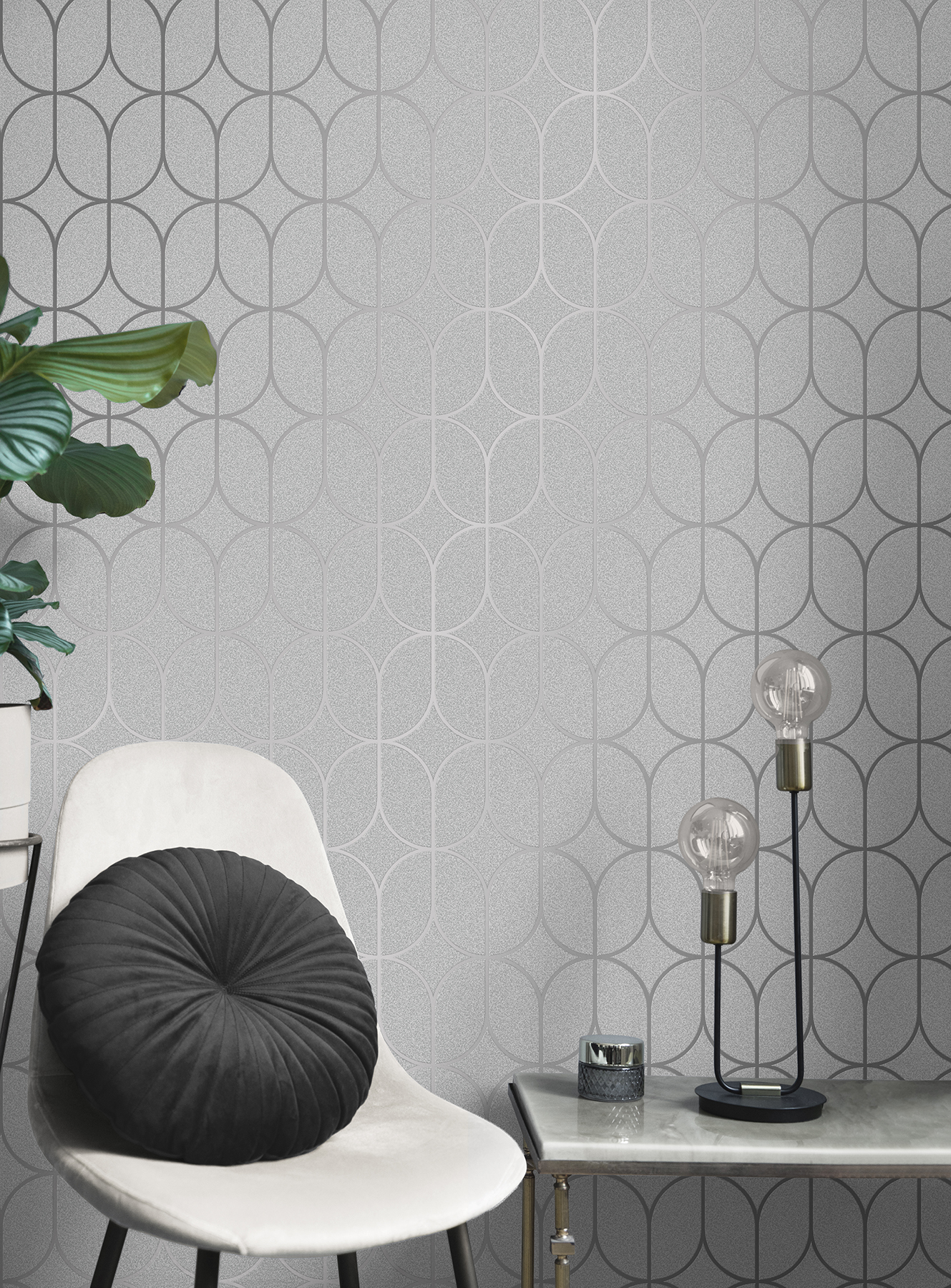 Fine Decor Raye Silver Rosco Trellis Wallpaper