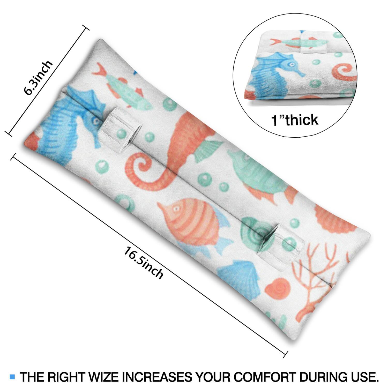 Tropical Seahorse Seat Belt Cushion for Post-Surgery Recovery - Plush Mastectomy Pillow with Coastal Marine Life Prints, Pressure Relief Pad for Women