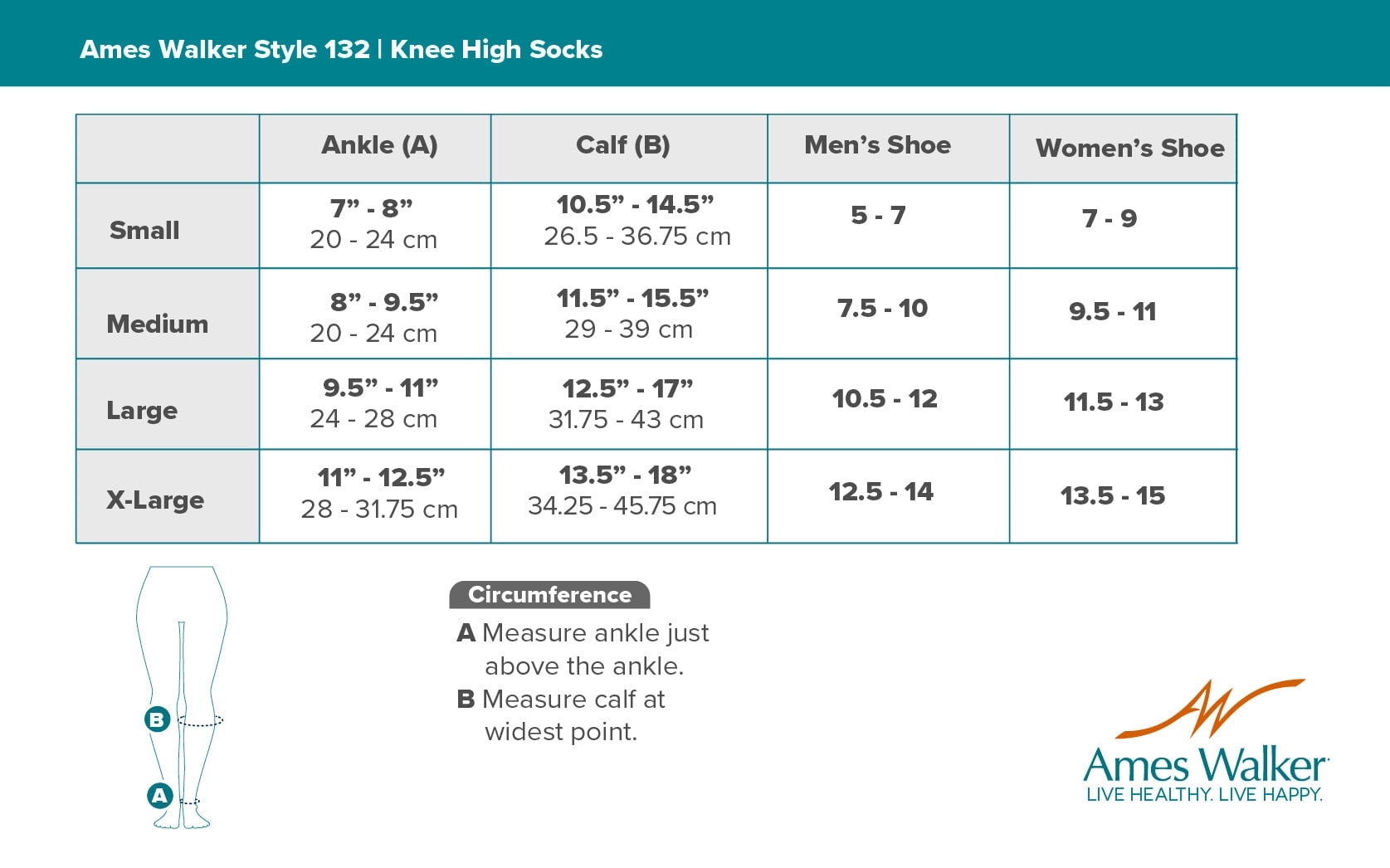 Ames Walker AW Style 132 Cotton 15-20 mmHg Moderate Compression Knee High Socks Brown Medium
