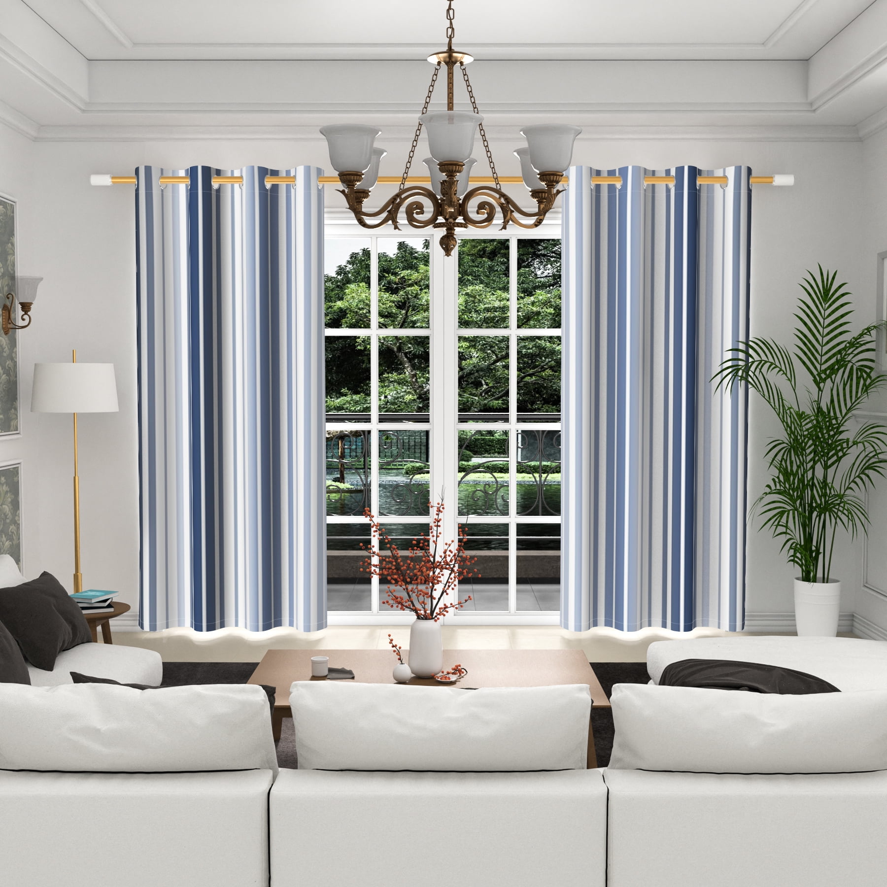 Lfeey Blackout Curtains 72 inches Long, Striped Printed Curtains for Bedroom, Insulated Lined, 42x72 inches, Navy and White, 2 Panels