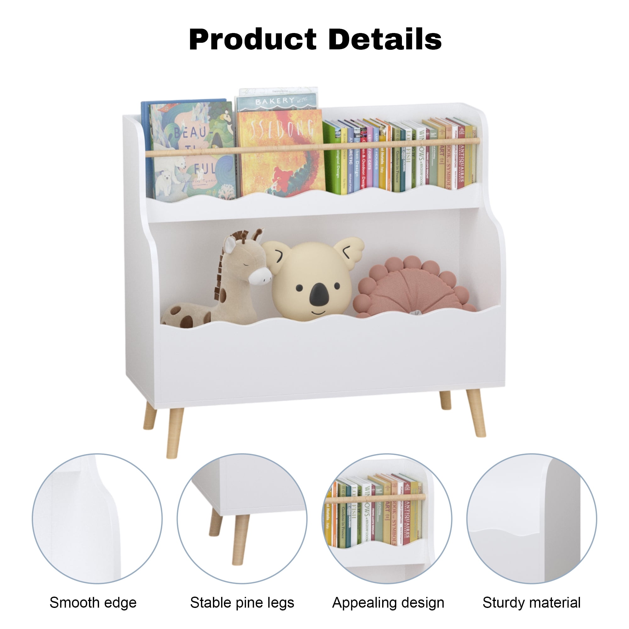 Yoneston Kids Bookcaes, 2-Tier Children's Bookshelf with Toy Storage Organizer for Kids Room,Classroom, Bedroom, White