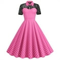 thumbnail image 2 of Whlbf Hot Pink Dress for Women Plus Size,Fashion Womens A Line Flare Vintage Dresses BowKnot Prom Turndown Collar Short Sleeve Polka Printing, 2 of 6