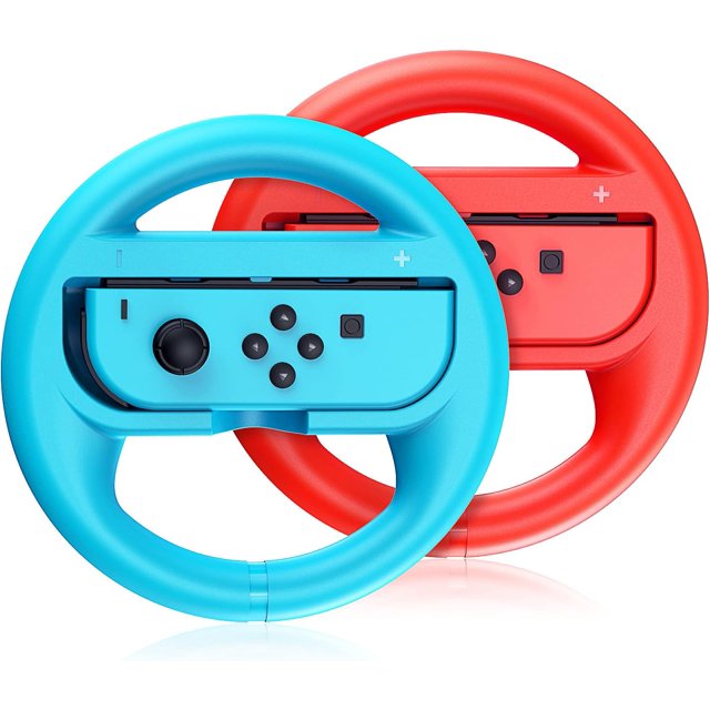 Volante compatible con Nintendo Switch Wheel, accesorios de uso familiar compatibles con los controladores JoyCon de Switch, paquete de 2 (azul y rojo)