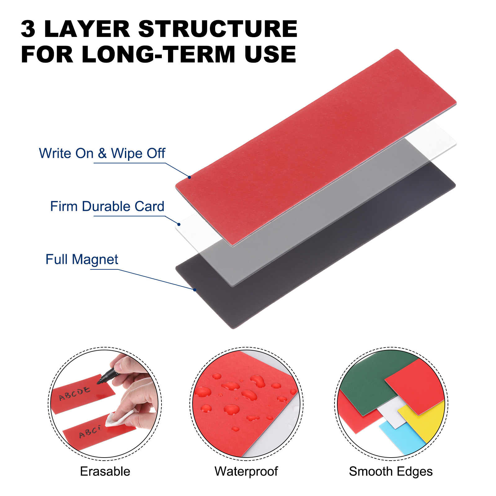 Uxcell 60 Pcs Dry Erase Magnetic Labels Colorful Strips 3" x 1" Writable Rose Red Name Tags