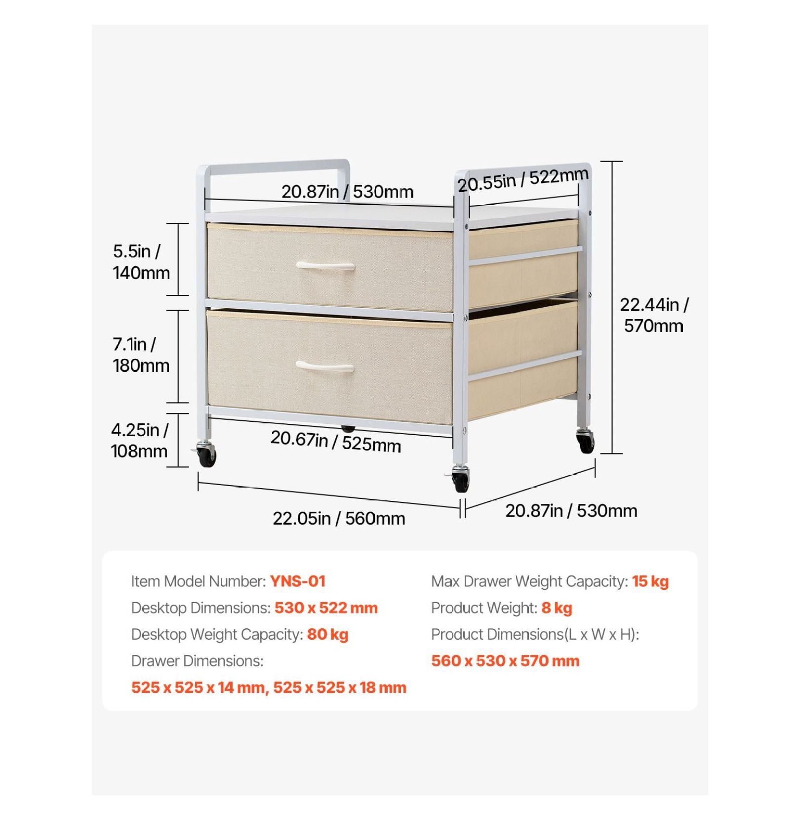 Mini Fridge Stand with Storage, 176lb Capacity, 2 Drawers & Wheels - Mobile Shelf for Dorm, Apartment, Office - White