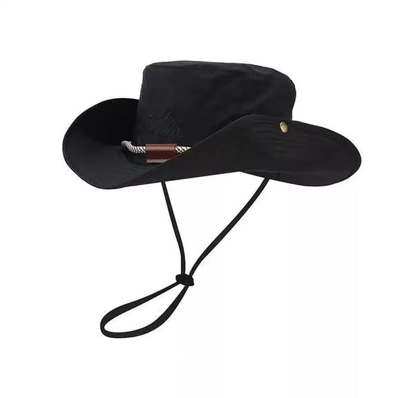 Bpyeka Men's Mountain Embroidery Wide Brim Boonie Hat, Foldable Windproof Sun Hat Adjustable Chin Strap Outdoor Hiking Fishing Bucket Cap Free Size