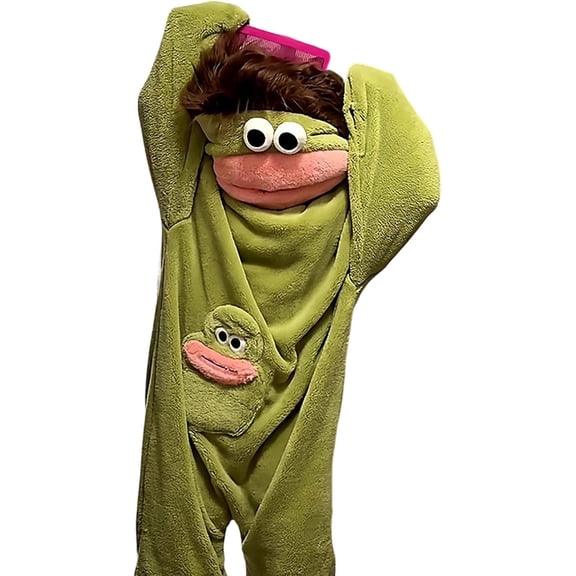 Silly Onesie Green Plush Monster Onesie Pajamas, Cozy Full-Body Sleepwear With Soft Fabric, Long Sleeves