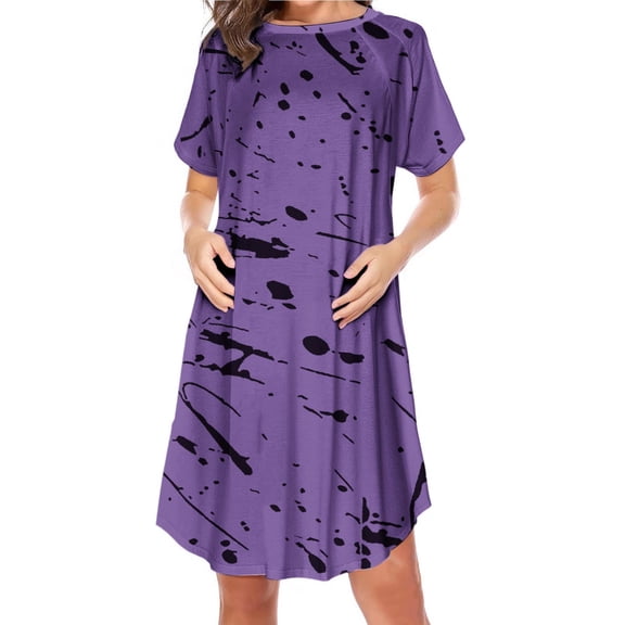 BRGZLK 2026 Summer Casual Maternity Nursing Dress Short Sleeve Round Neck Printed Side Zipper Opening Loose Knee-Length Dress For Pregnant Women