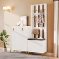 thumbnail image 3 of Coat Rack Set with Shoe Bench and Cushion, Coat Rack Front with Hooks, Shoe Cabinet with Drawers and Doors,White, 3 of 22