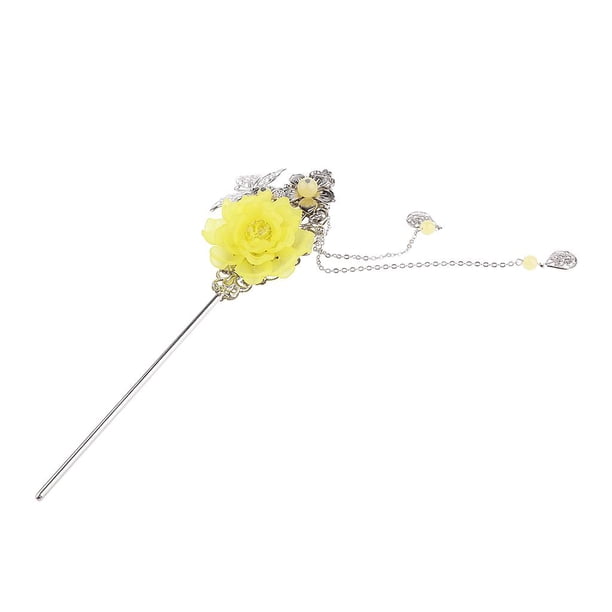Horquilla de flor de resina Zulema para el cabello Vintage para Hanfu Kimono Amarillo