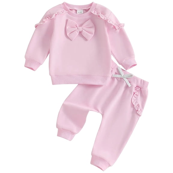 Karoyedx Baby Fall Clothes Girl Baby Girl Outfit Bow Embroidery Girls Sweatshirt Pullover Sweatpants Princess 2Pcs Fall Clothes Pink Size,6-12 Months