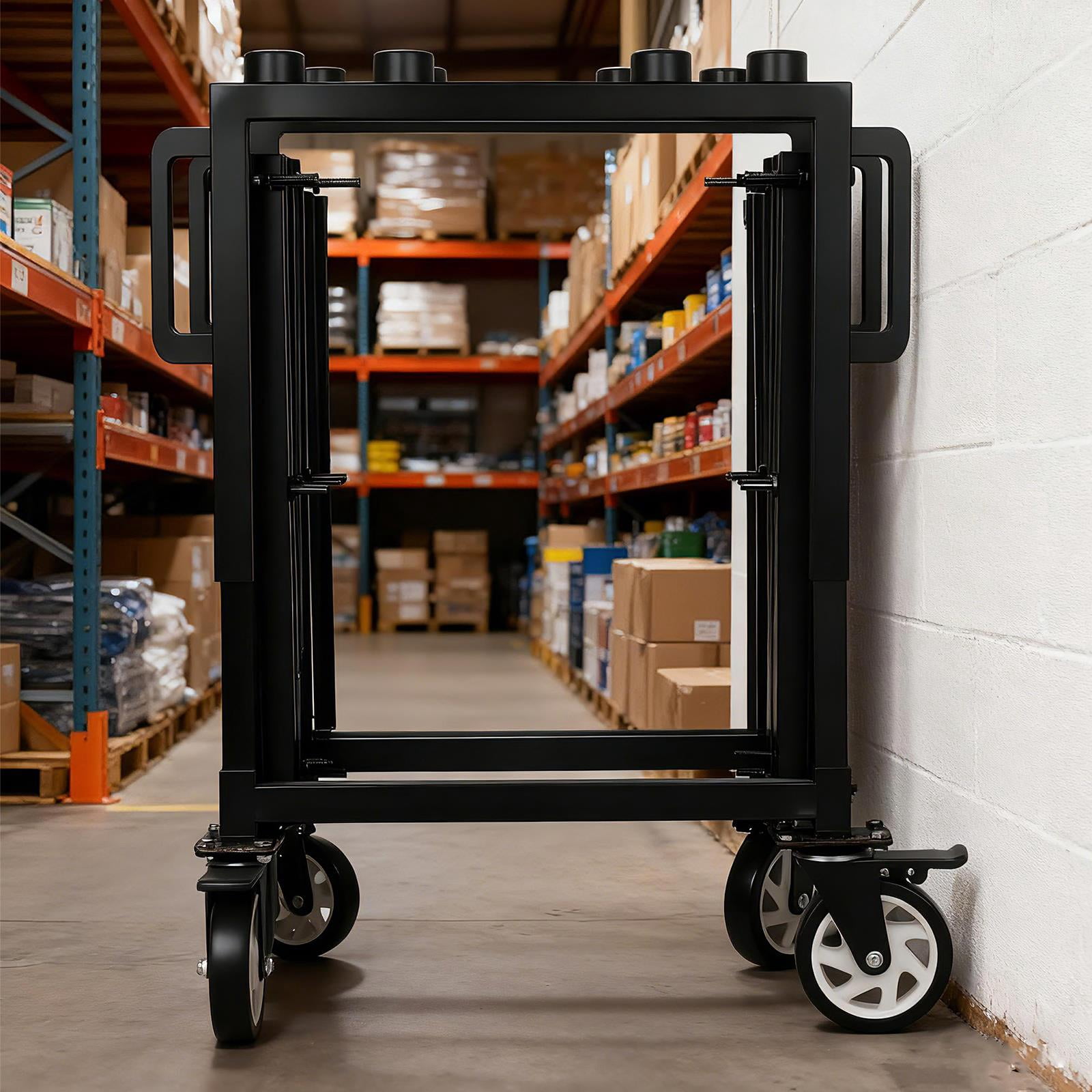 Carbon Steel Silent Wheel Hand Truck, Foldable Funeral Coffin Trolley, Stable Mortuary Casket Carrier Cart for Memorial Services