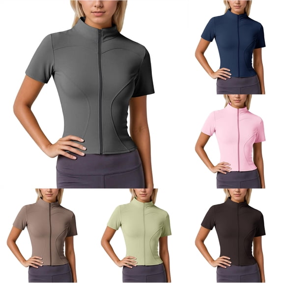 HCYSFG Womens Zip Front Athletic Shirts Neck Short Sleeve Fitted Workout Design Slim Fit Fitness Tops Training Tees