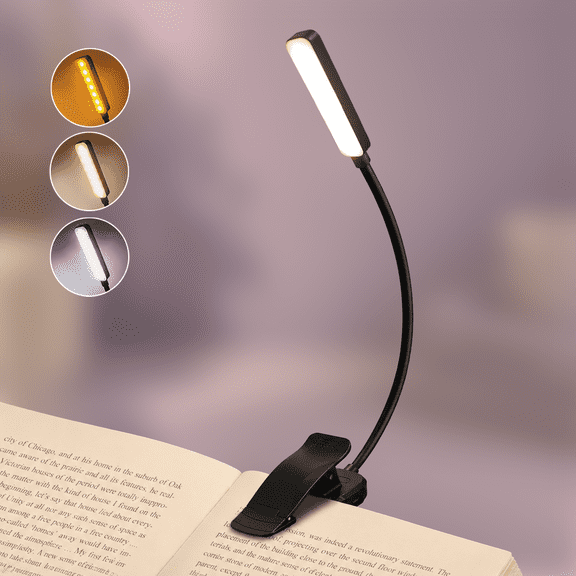 Rechargeable Clip‑on Reading Light for Bed Reading, 120‑Hour Runtime, 13 LED Beads, 5 Brightness Levels & 3 Color Temperatures, Portable Flexible Book Light
