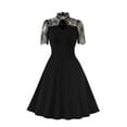 thumbnail image 2 of Mrasaso Deals Of The Day! Slip Dress,Women's Round Neck Lace Little Black Dress Solid Color Short Sleeves High Waist Formal Dress,Classic & Elegant for Formal OccasionsBlack L, 2 of 9