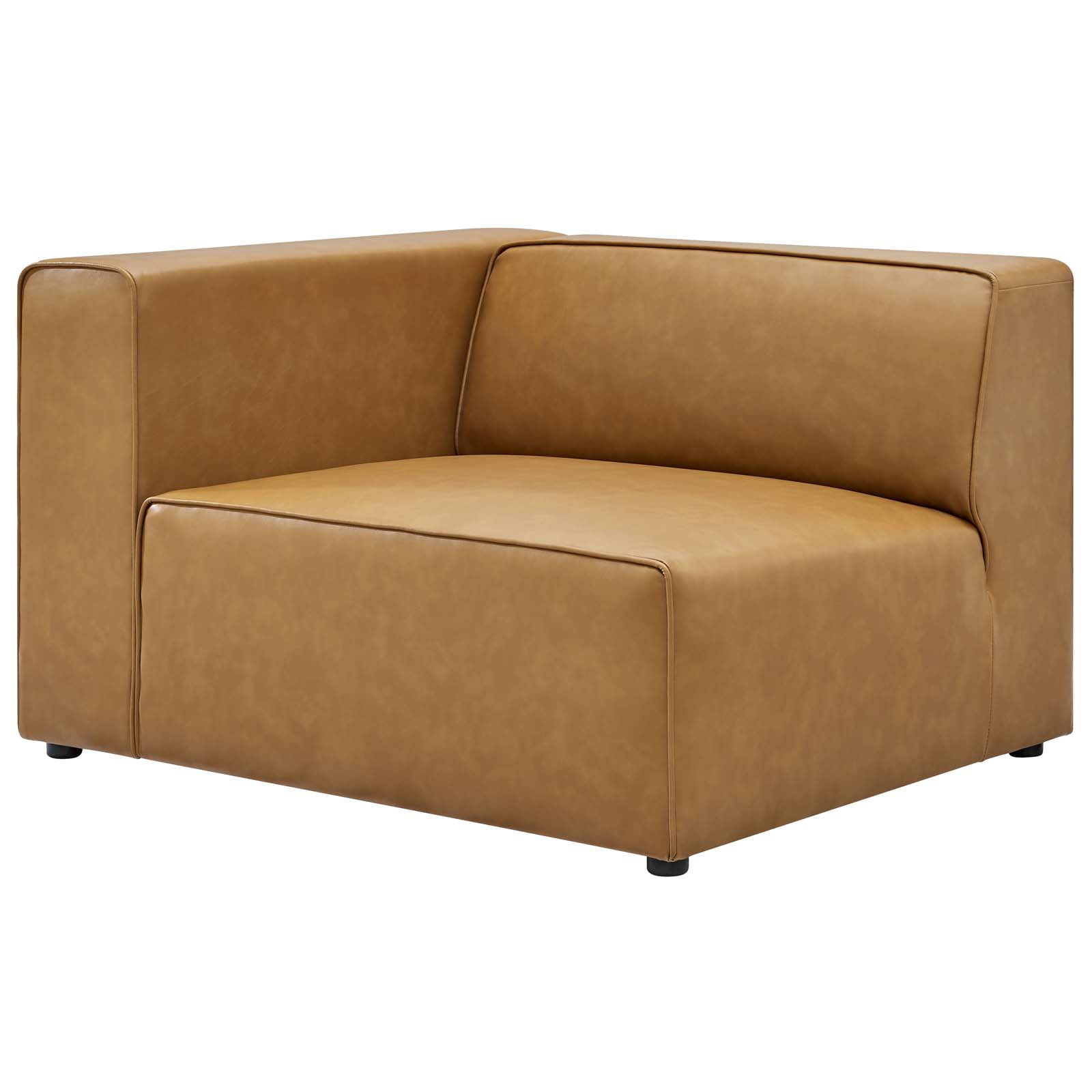 Modway Mingle Modern Faux Leather Sectional Sofa Set with Ottoman in Tan