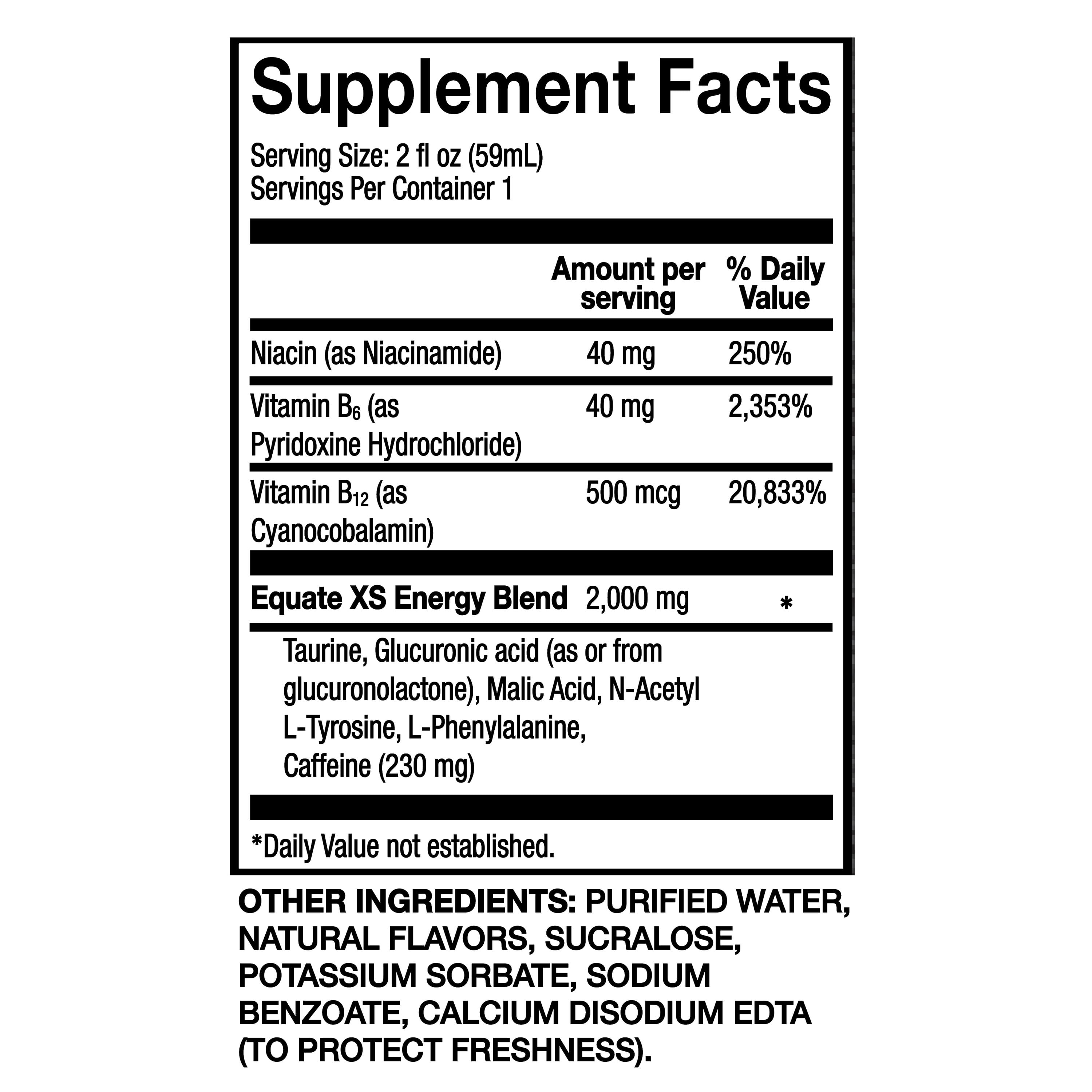 Equate Extra Strength Energy Dietary Supplement, Caffeine 230mg, Berry Flavor, 2 oz