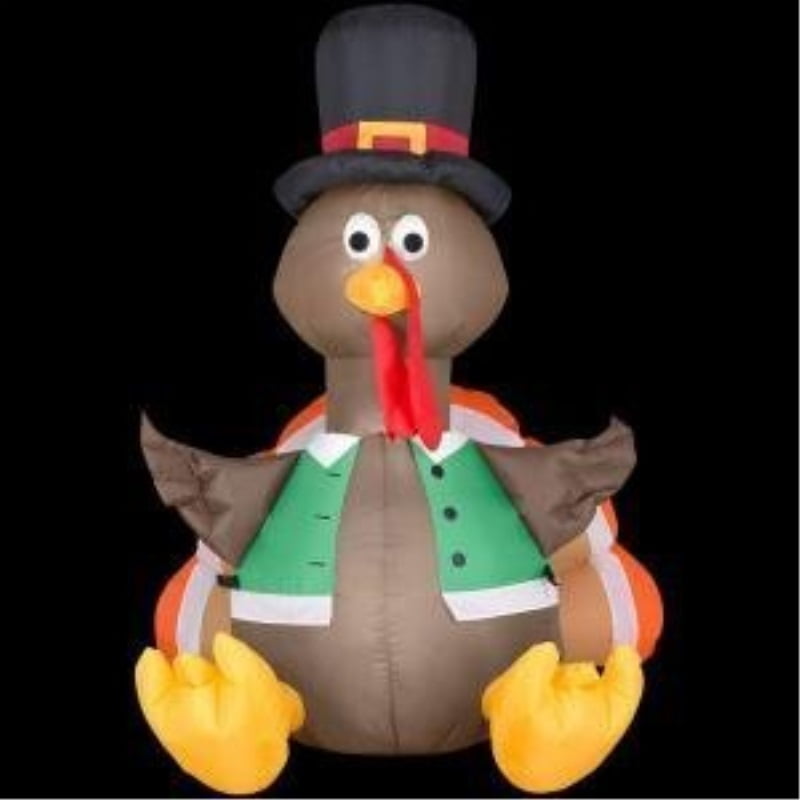 42 inches cute airblown inflatable blow up air blown lighted happy turkey gobble pilgrim