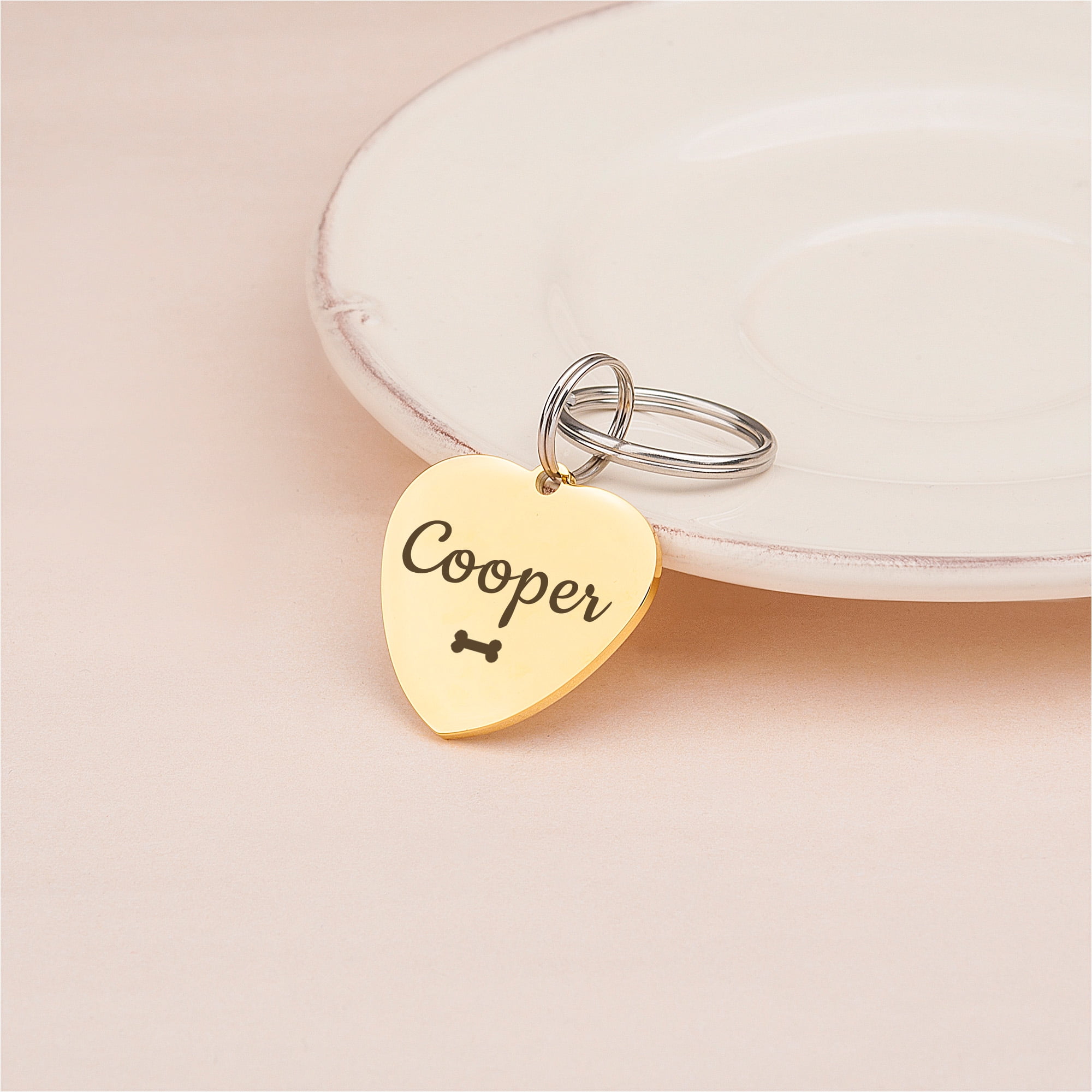 Anavia Stainless Steel Double Sided Heart Name and Icon Engraved Dog & Cat ID Tag, Multi-color, L