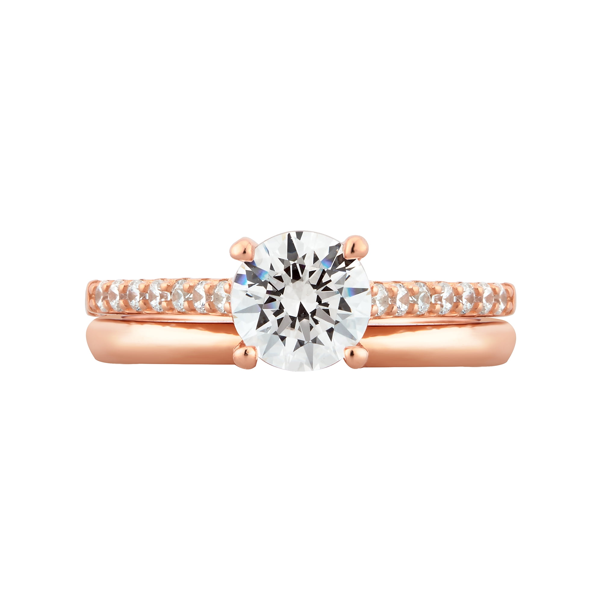 1-7/8 Carat T.W. Round Swarovski Sterling Silver Pink Plated Solitaire Bridal Set