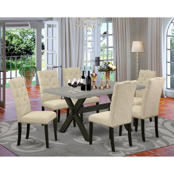 Dining Table Set with 6 Parsons Chairs, Rectangular Kitchen Table