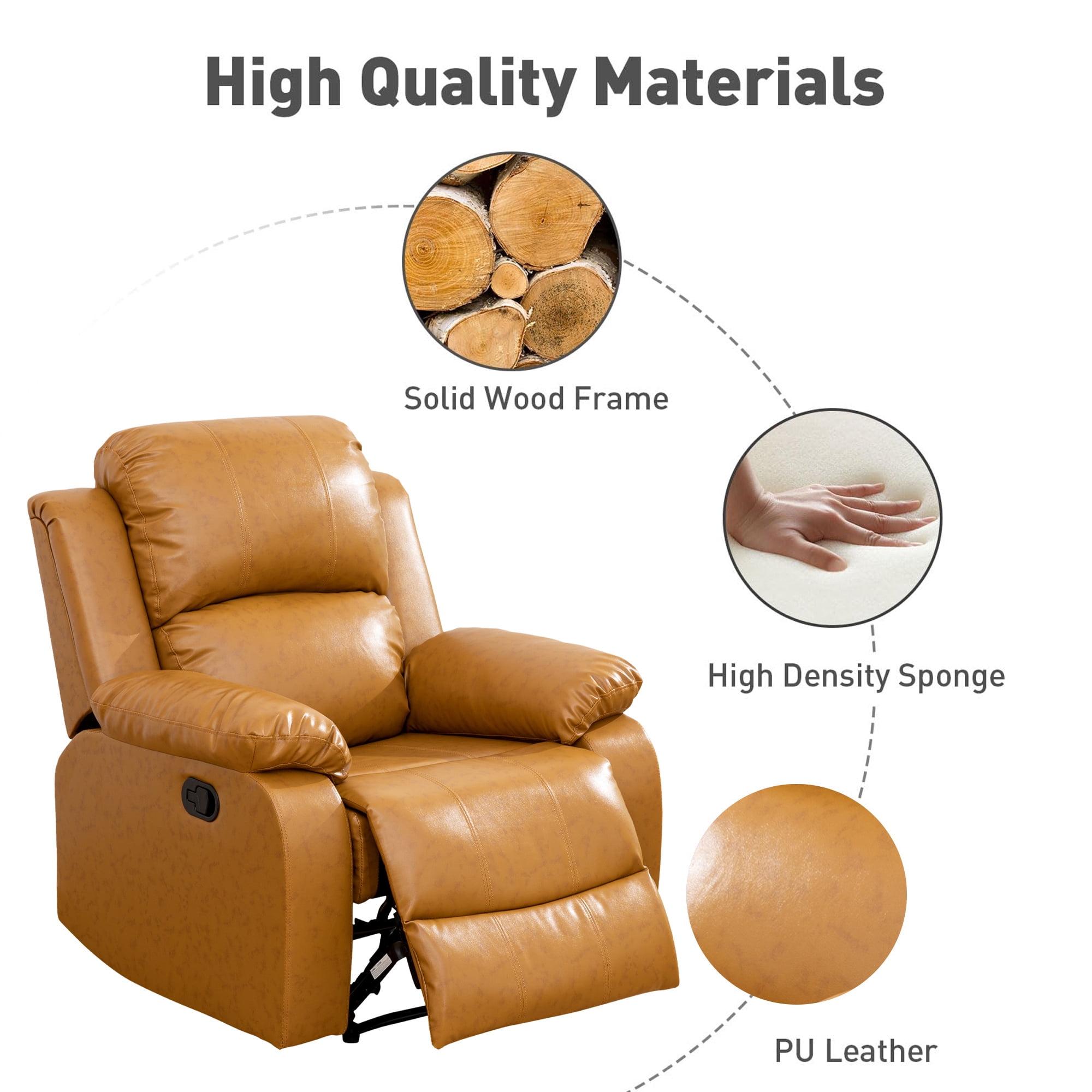 Aukfa Leather Recliner Chair, 38" Overstuffed Armchair Living Room Read Chair for Adults, Ginger
