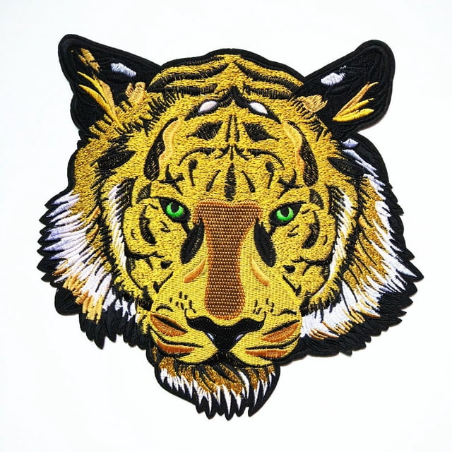 2 pegatinas de tela con cabeza de tigre, 25,5 cm, parches termoadhesivos de tigre para ropa o mantas, parches termoadhesivos bordados de tigre, parches de tela bordados, parches termoadhesivos DIY