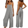 thumbnail image 2 of Summer Women's Linen Overalls Casual Solid-Color Strappy Backless Adjustable Drawstring Jumpsuit Women Wide-Leg Pants Size S-2XL, 2 of 7