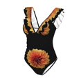 thumbnail image 4 of Yiaed Orange Dalia Print Women's Ruffled One Piece Swimsuit V Neck Swimwear Slimming Monokini for Woman-X-Large, 4 of 8