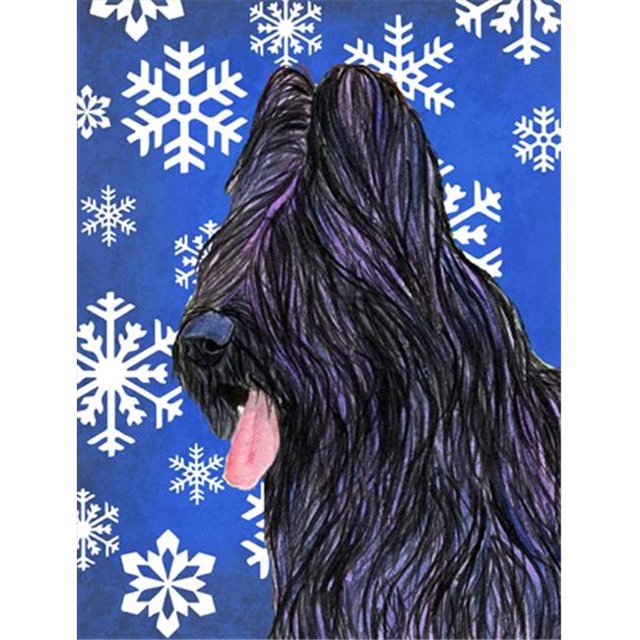 11 x 15 In. Briard Winter Snowflakes Holiday Flag, Garden Size