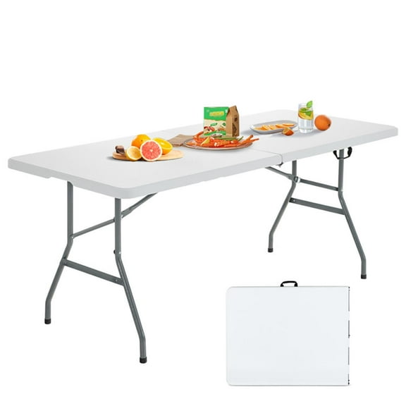 Spaco Portable Folding Camping Table with Carrying Handle, Portable Heavy Duty Fold-in-Half Utility Table, Camping and Party, White