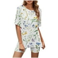 thumbnail image 1 of Ensembles d'Entraînement pour Femmes 2 Pcs Ensemble Mode Col Rond Manches Courtes Imprimé Décontracté Haut et Shorts Ensembles Assortis en Liquidation, 1 of 5