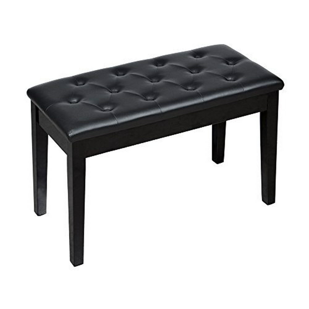 CALHOME Black Ebony Wood Leather Piano Bench Padded Double Duet
